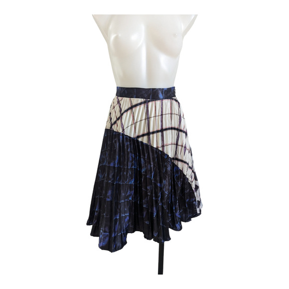 The Lines in Between Size XS Accordion Pleated Midi Skirt Black Tan Striped - Picture 1 of 10